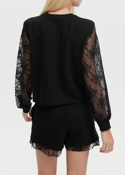 CHRLDR Eliza Lace High Waisted Sweatshorts Black
