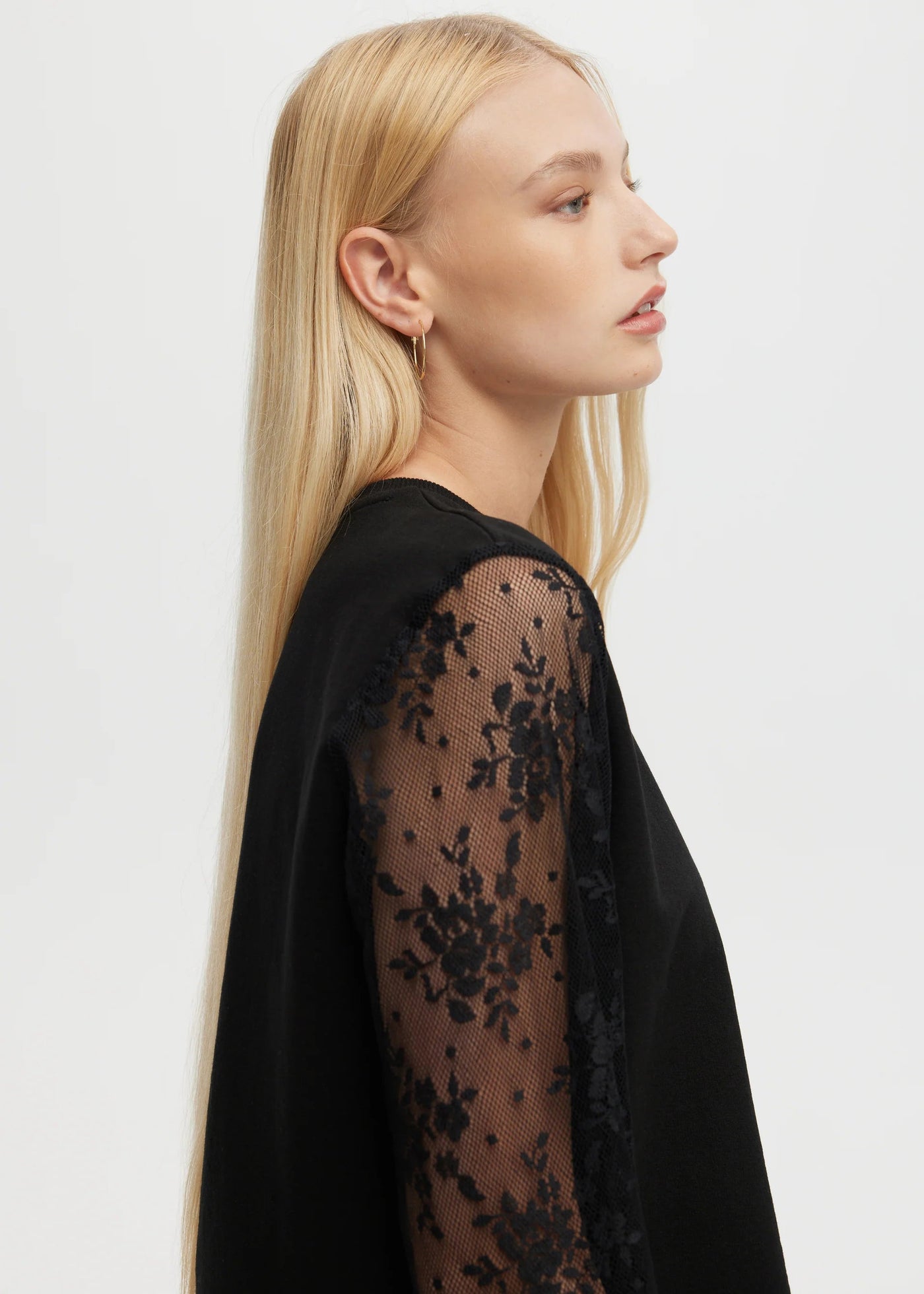 CHRLDR Kayla Lace Lounge Balloon Sleeve Top Black