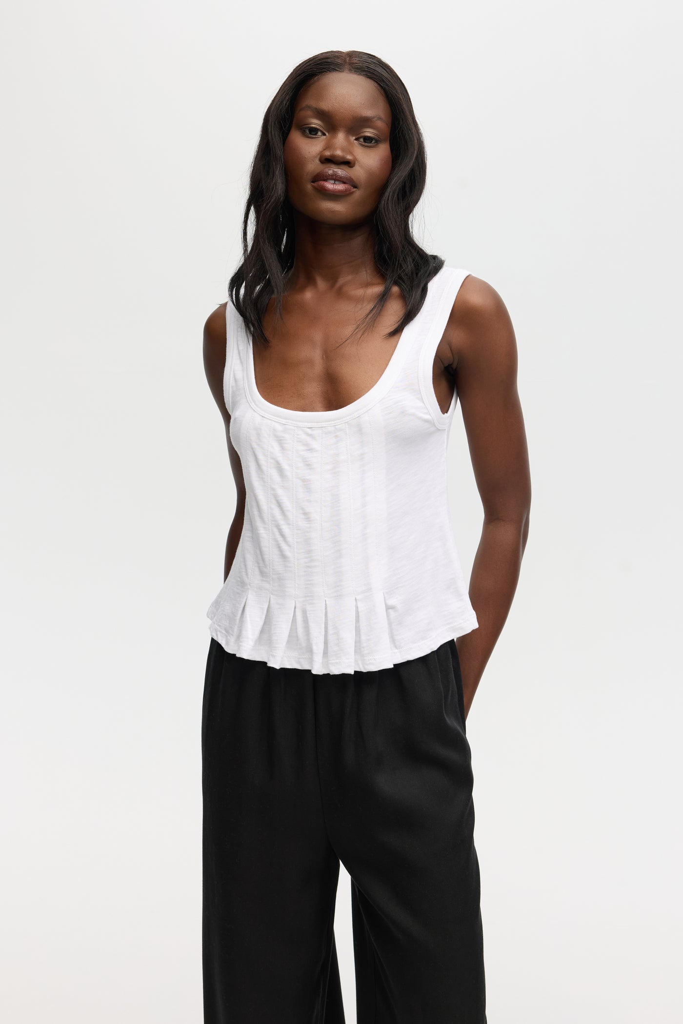 CHRLDR Mulan Ruffled Bottom Tank Top White