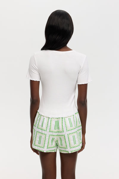 CHRLDR MARTA Cropped Crew Neck Top White