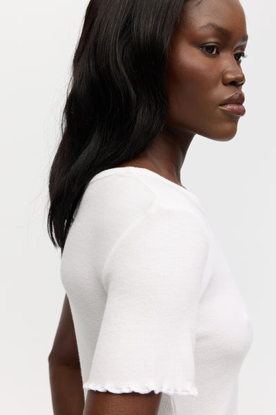 CHRLDR MARTA Cropped Crew Neck Top White