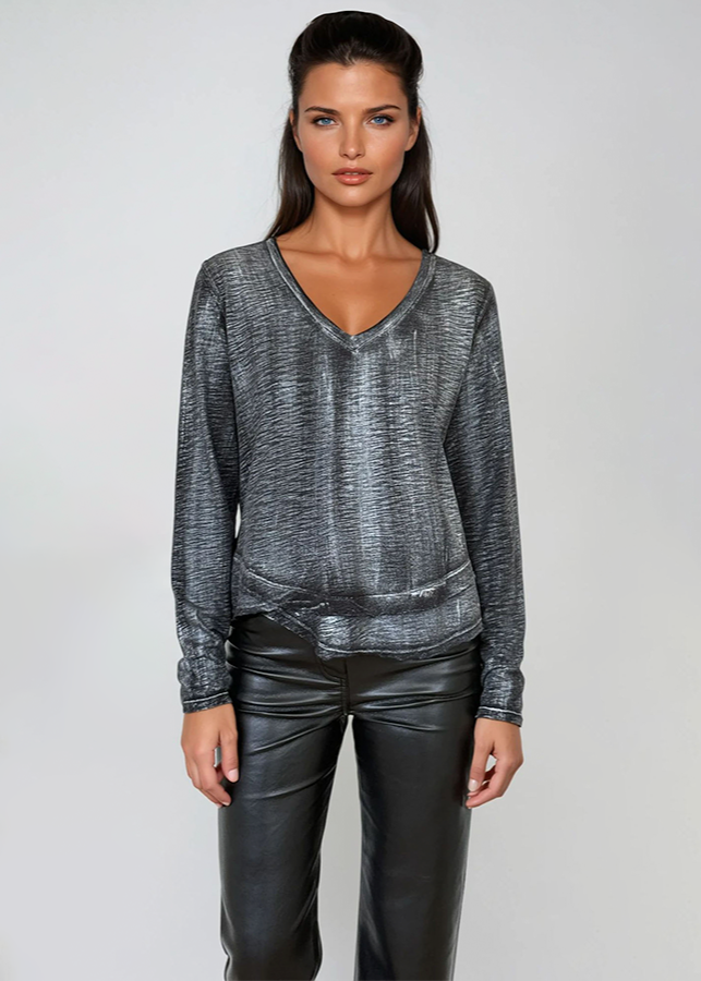 CHRLDR Metalic Ava V-neck L/S Black