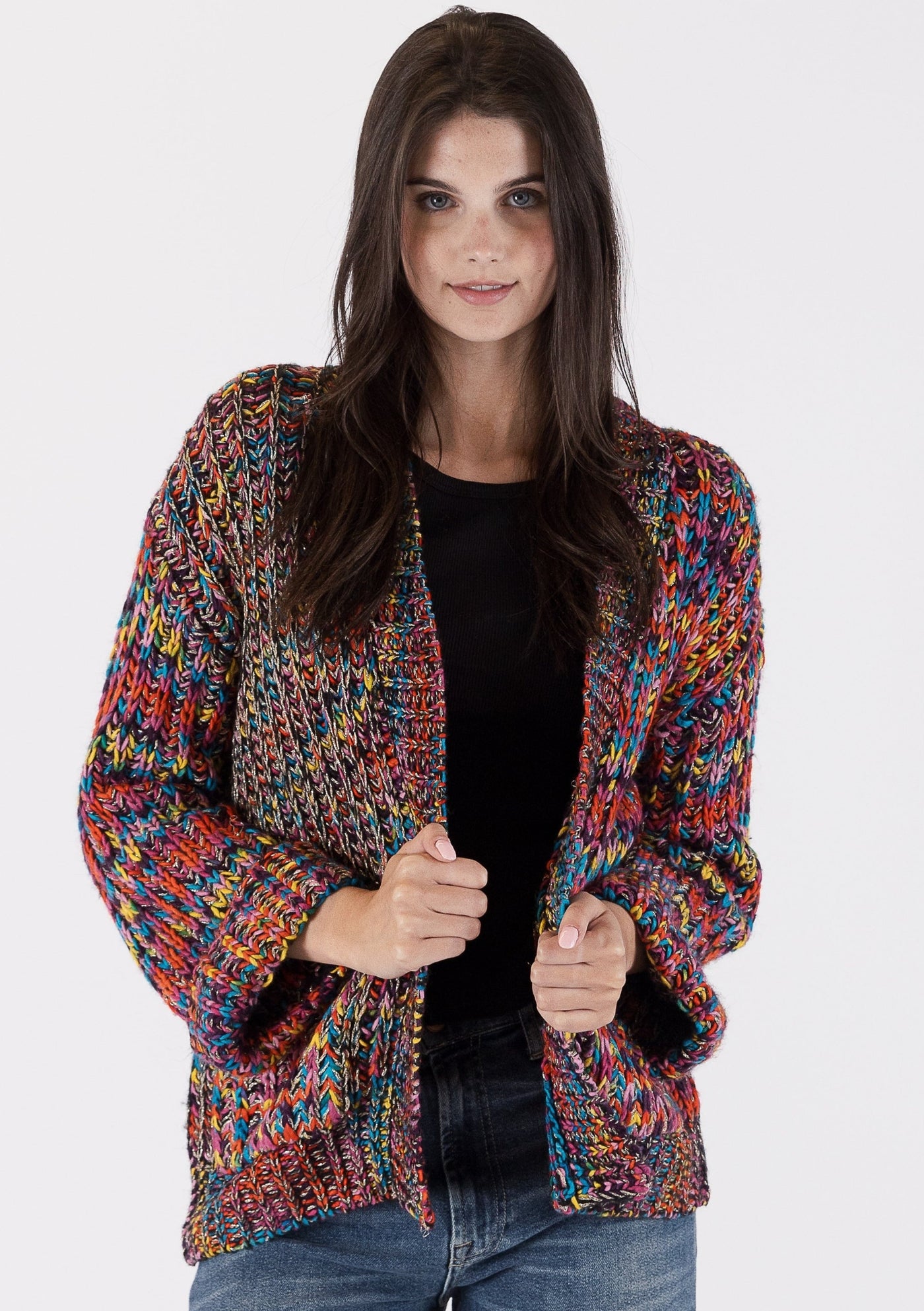 The Pink Door Knit Abstract Print Cardigan - Multi