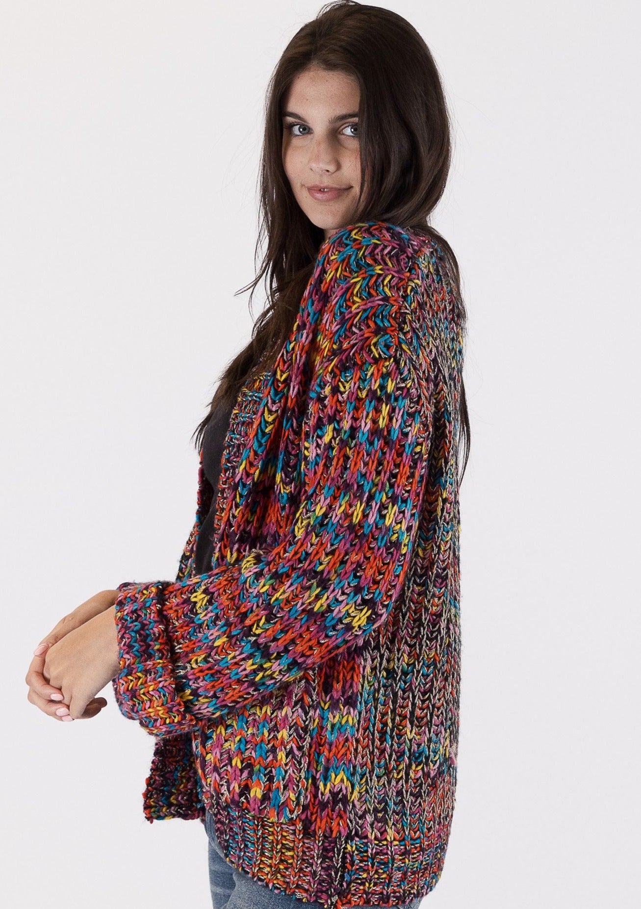 The Pink Door Knit Abstract Print Cardigan - Multi