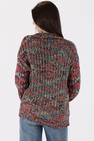 The Pink Door Knit Abstract Print Cardigan - Multi