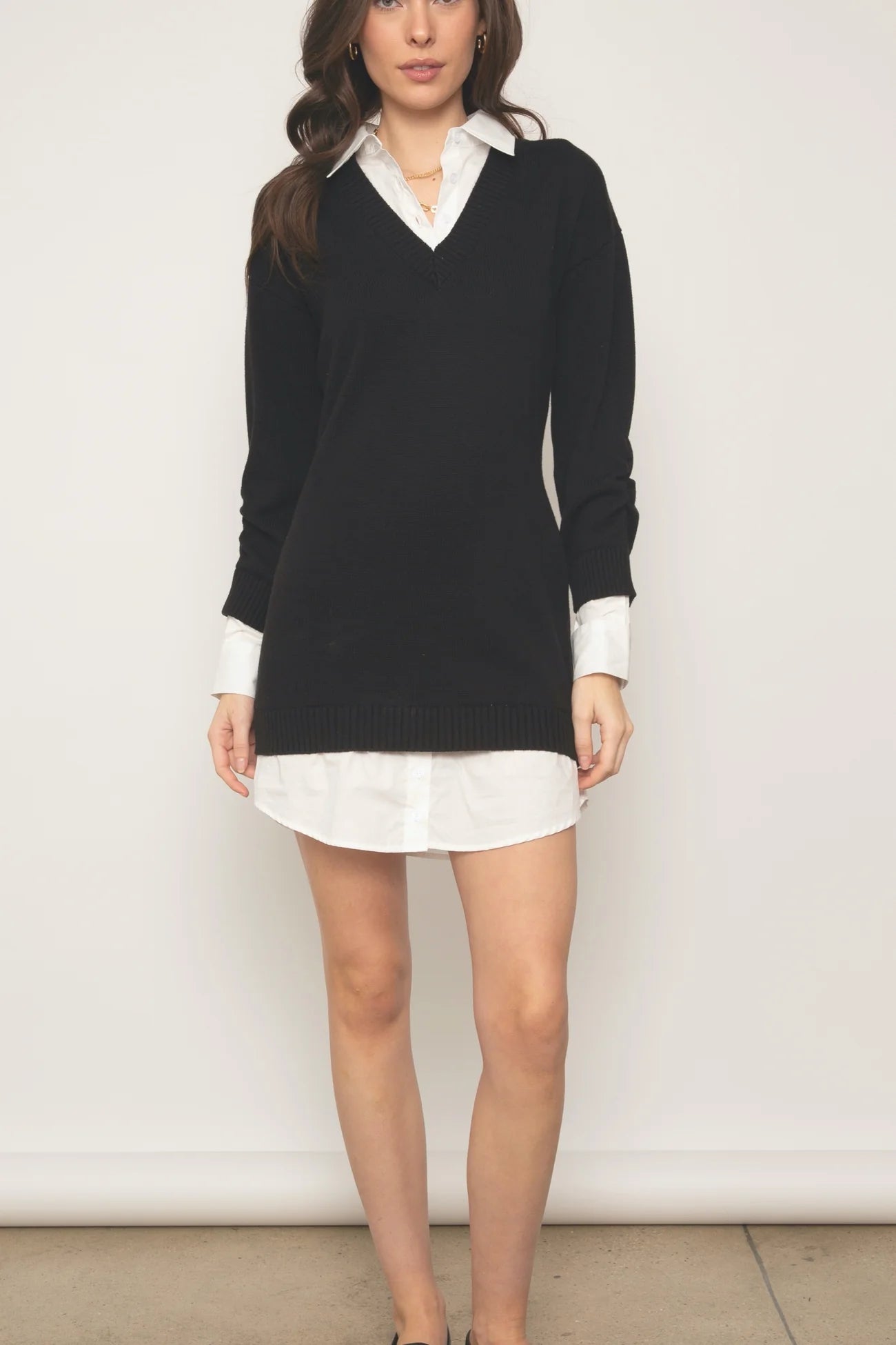 Central Park West Tessa Twofer Sweater Dress Black
