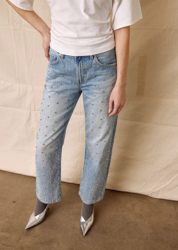 Pistola Lexi Mid Rise Bowed Straight w/ Studded Silver Pant Aries