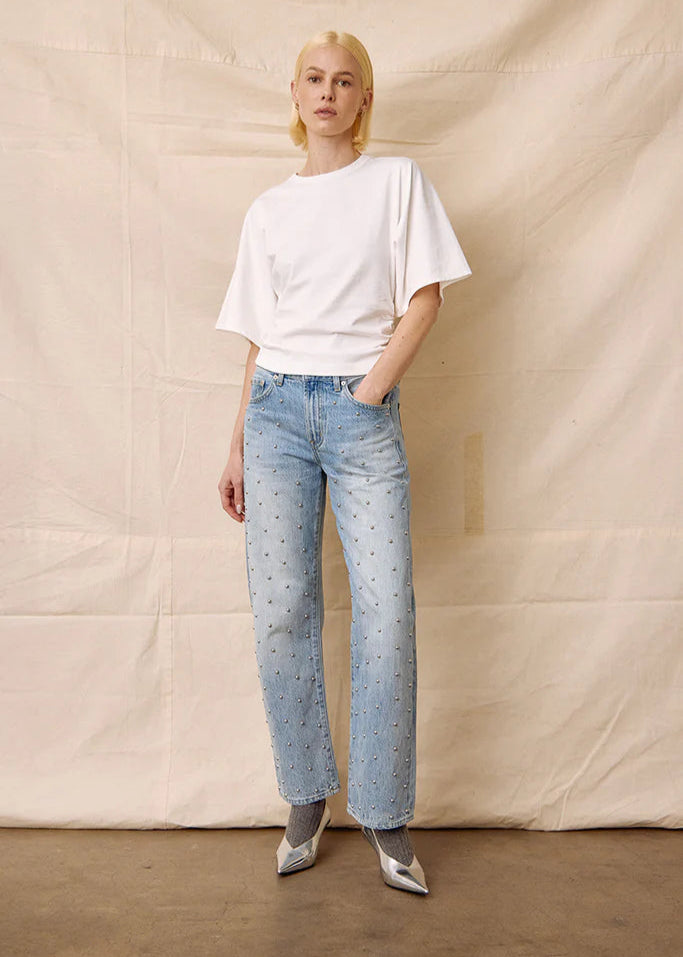 Pistola Lexi Mid Rise Bowed Straight w/ Studded Silver Pant Aries