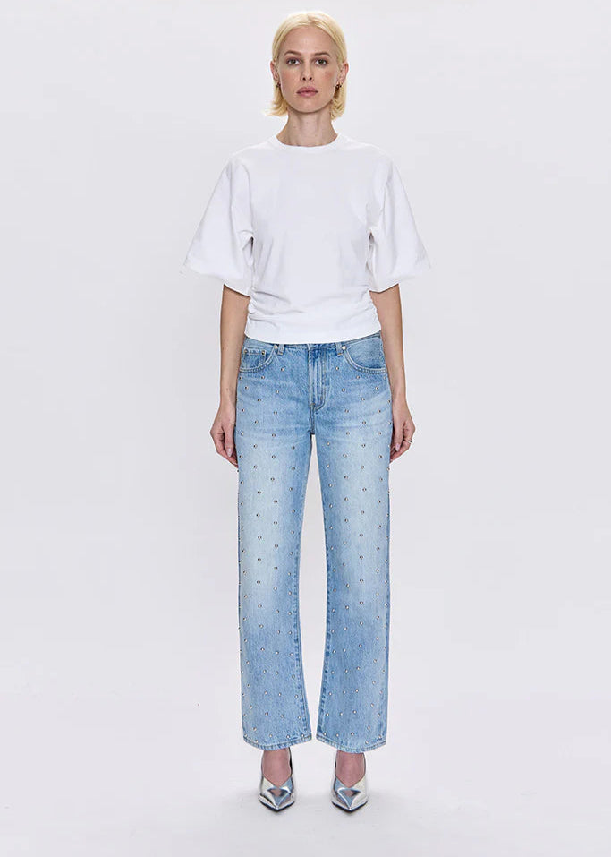 Pistola Lexi Mid Rise Bowed Straight w/ Studded Silver Pant Aries