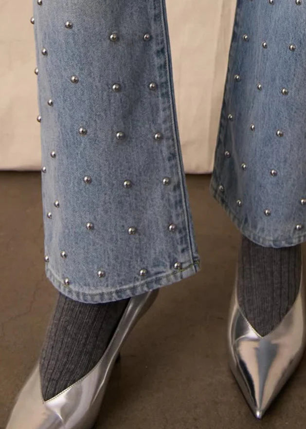 Pistola Lexi Mid Rise Bowed Straight w/ Studded Silver Pant Aries
