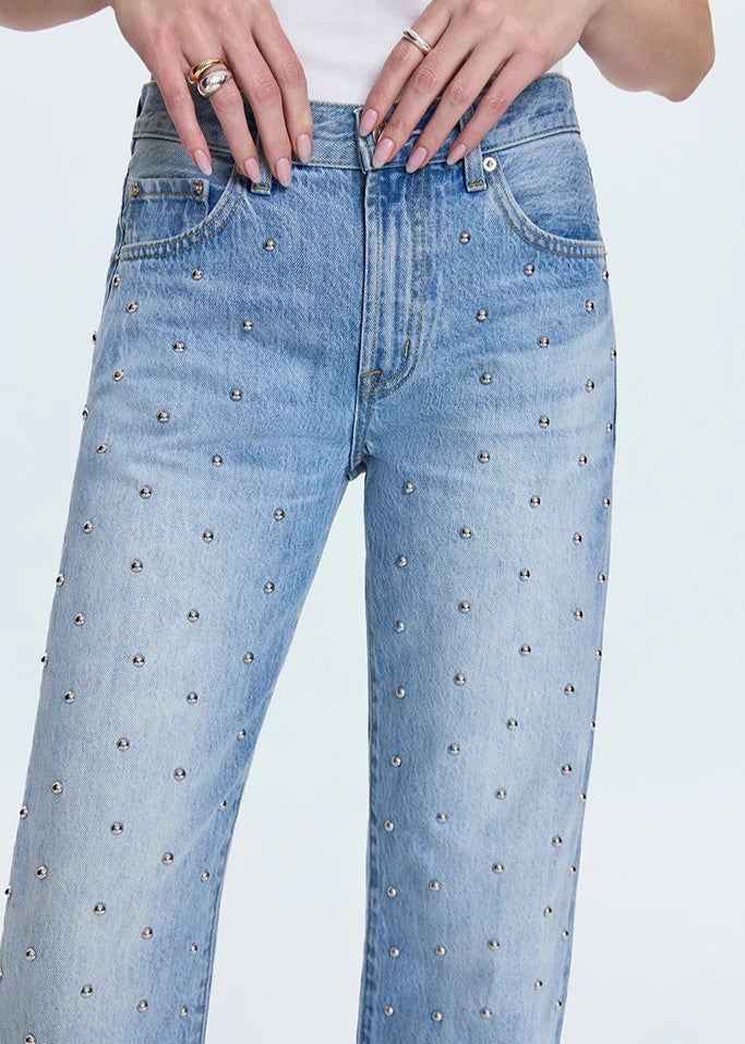 Pistola Lexi Mid Rise Bowed Straight w/ Studded Silver Pant Aries