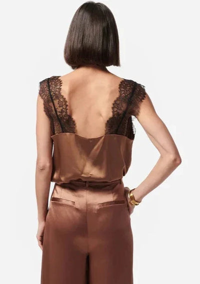 CAMI Lauren Silk Cami w/ Lace Detailing - Caramel