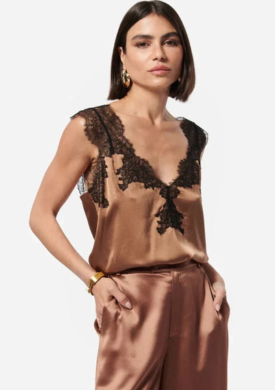 CAMI Lauren Silk Cami w/ Lace Detailing - Caramel