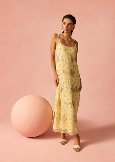 Cami Luz Metallic Chiffon Dress Yellow Magnolia