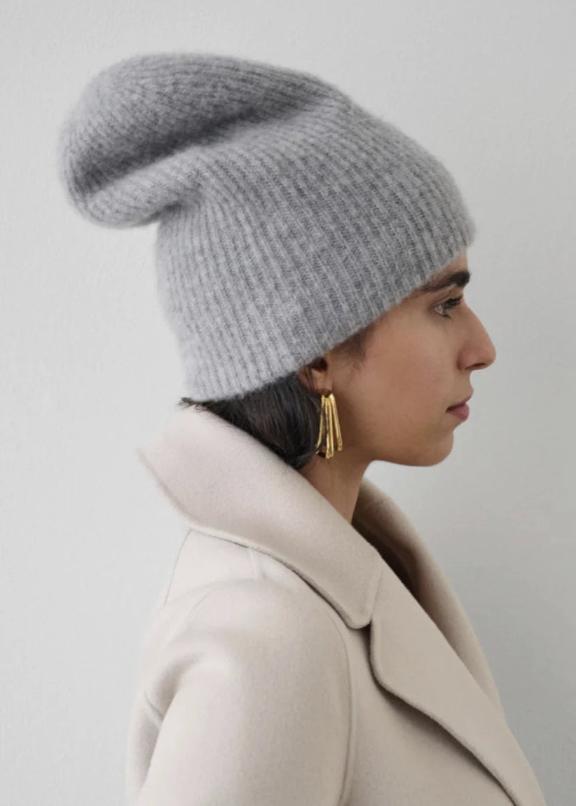 White + Warren Cashmere Plush Rib Beanie Grey