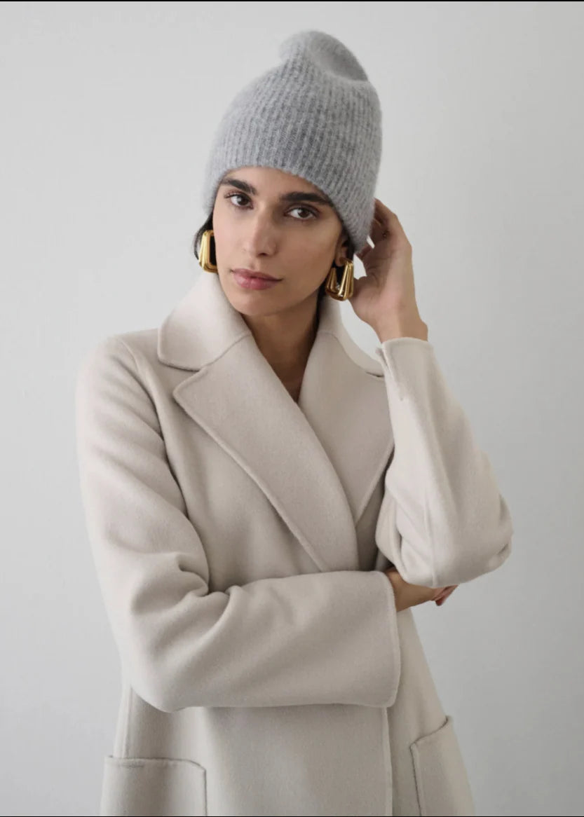 White + Warren Cashmere Plush Rib Beanie Grey