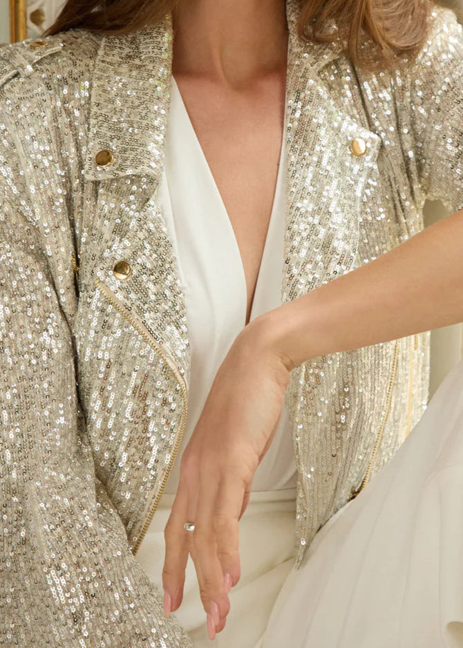 Generation Love Crawford Sequin Moto Jacket Moonbeam