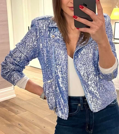 Generation Love Robin Sequin Jacket - Chambray Blue