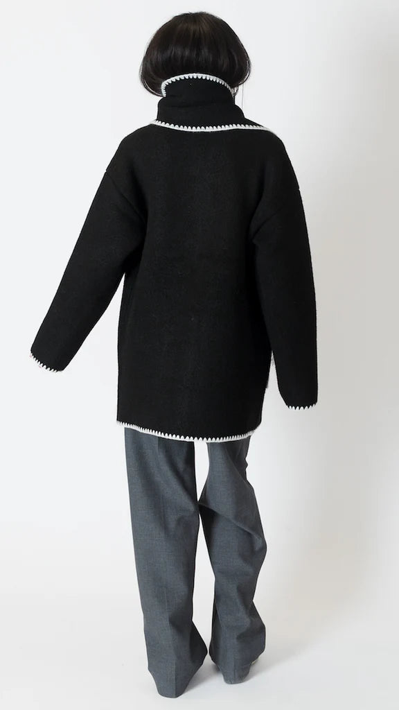 Lyla & Luxe Short Coat w/ Whip Stitch Scarf Black