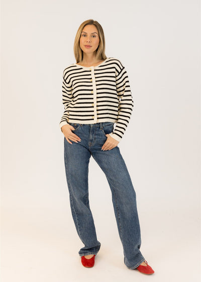 Lyla & Luxe Stripe Cardi White/Black