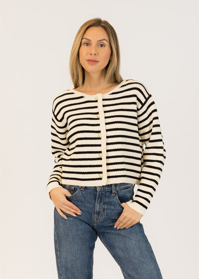 Lyla & Luxe Stripe Cardi White/Black