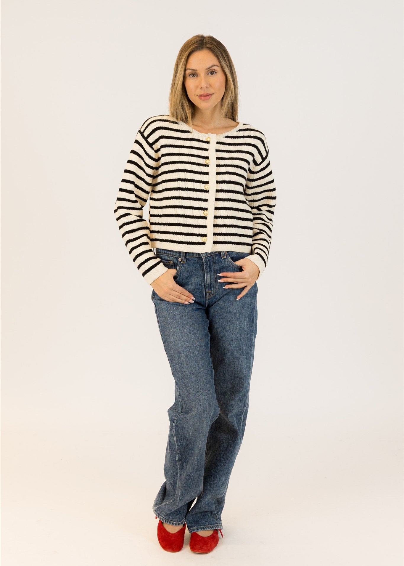 Lyla & Luxe Stripe Cardi White/Black