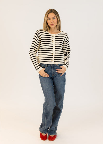 Lyla & Luxe Stripe Cardi White/Black