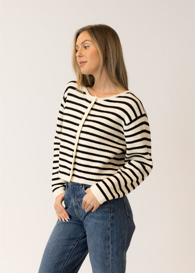 Lyla & Luxe Stripe Cardi White/Black