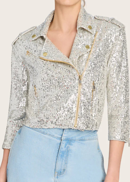 Generation Love Crawford Sequin Moto Jacket Moonbeam