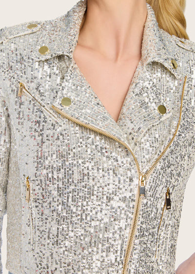 Generation Love Crawford Sequin Moto Jacket Moonbeam