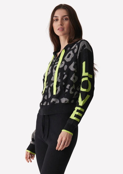 WISPR “Love” Leopard Print Crop Hoodie - Black/Neon