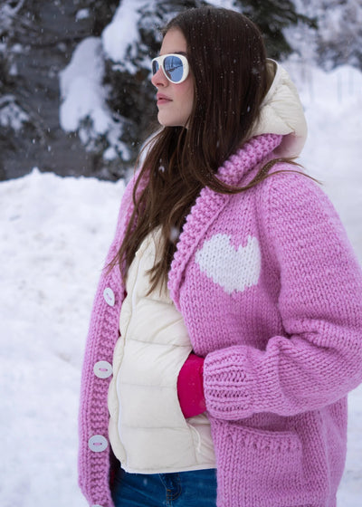 Gogo Long Heart Wool Cardi Bubble Gum/Snow