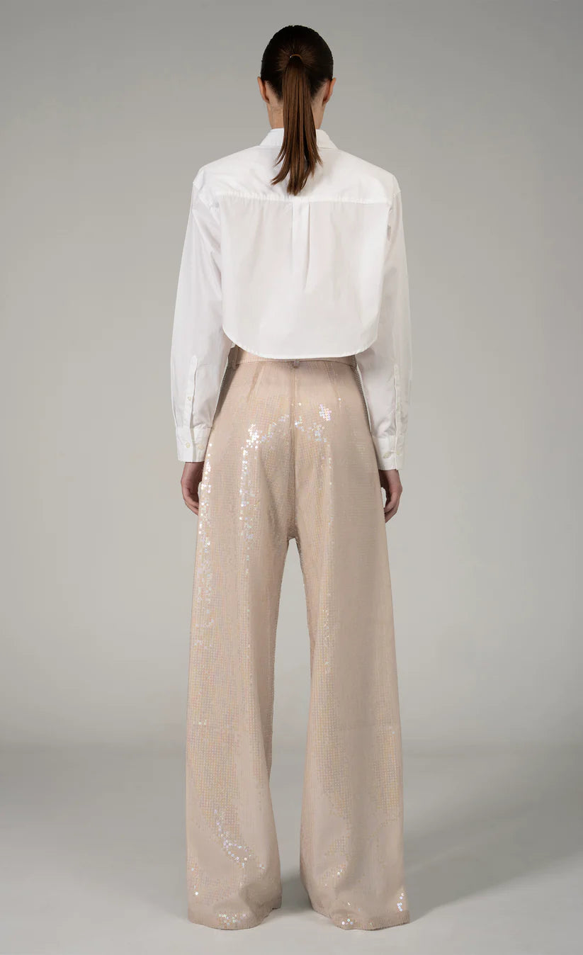 NONCHALANT Roxanne High Waisted Sequin Trousers - Blush
