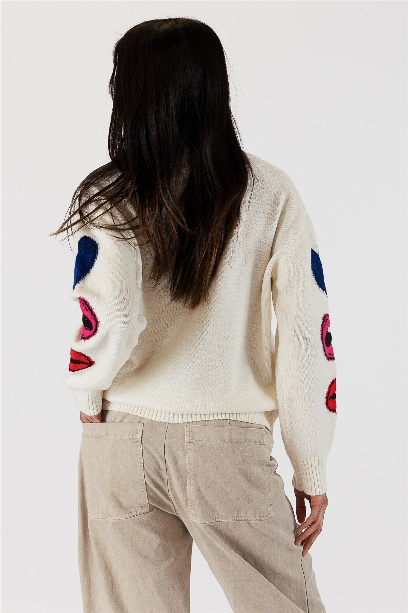The Pink Door Crewneck Sweater w/ Lip Detail - White