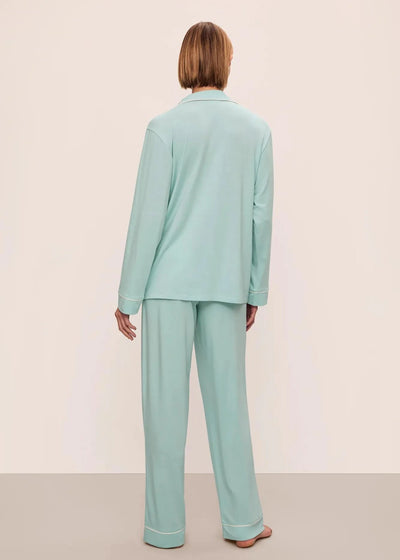 Eberjey Gisele Long PJ Set Canal Blue w/ Ivory Piping