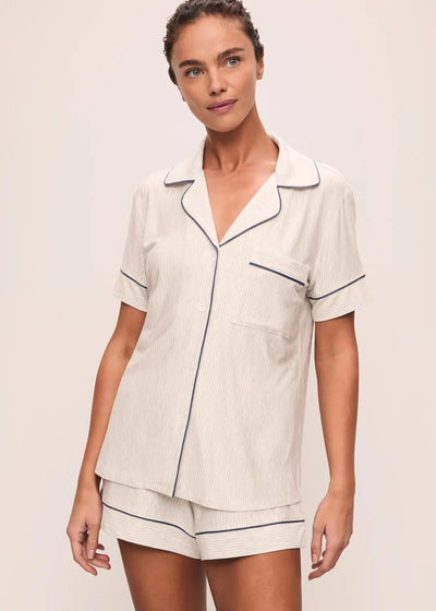 Eberjey Gisele Printed Relaxed Short PJ Set Stripe Light Heather Grey/Peppercorn