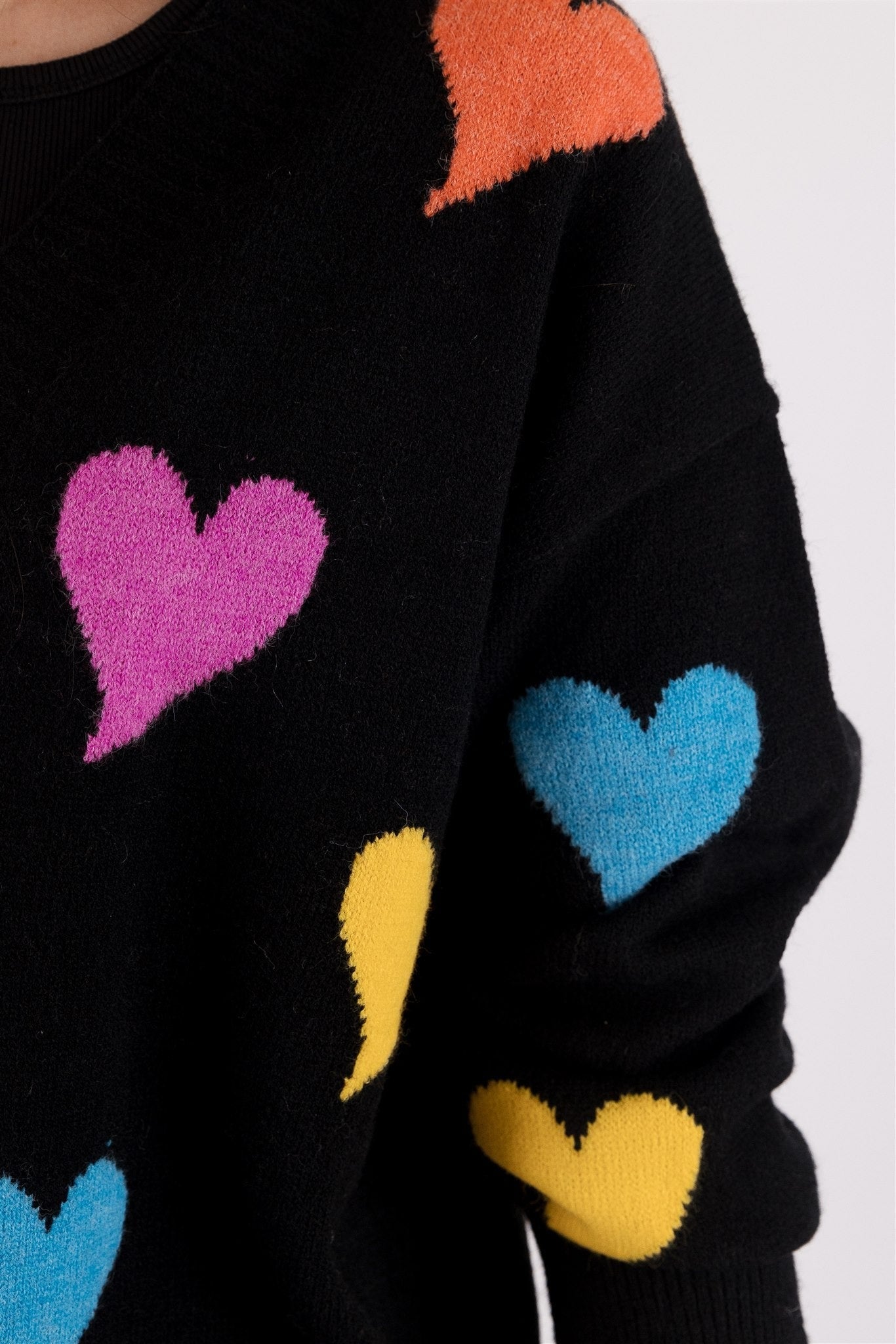 The Pink Door Colourful Heart Print Cardigan - Black/Multi