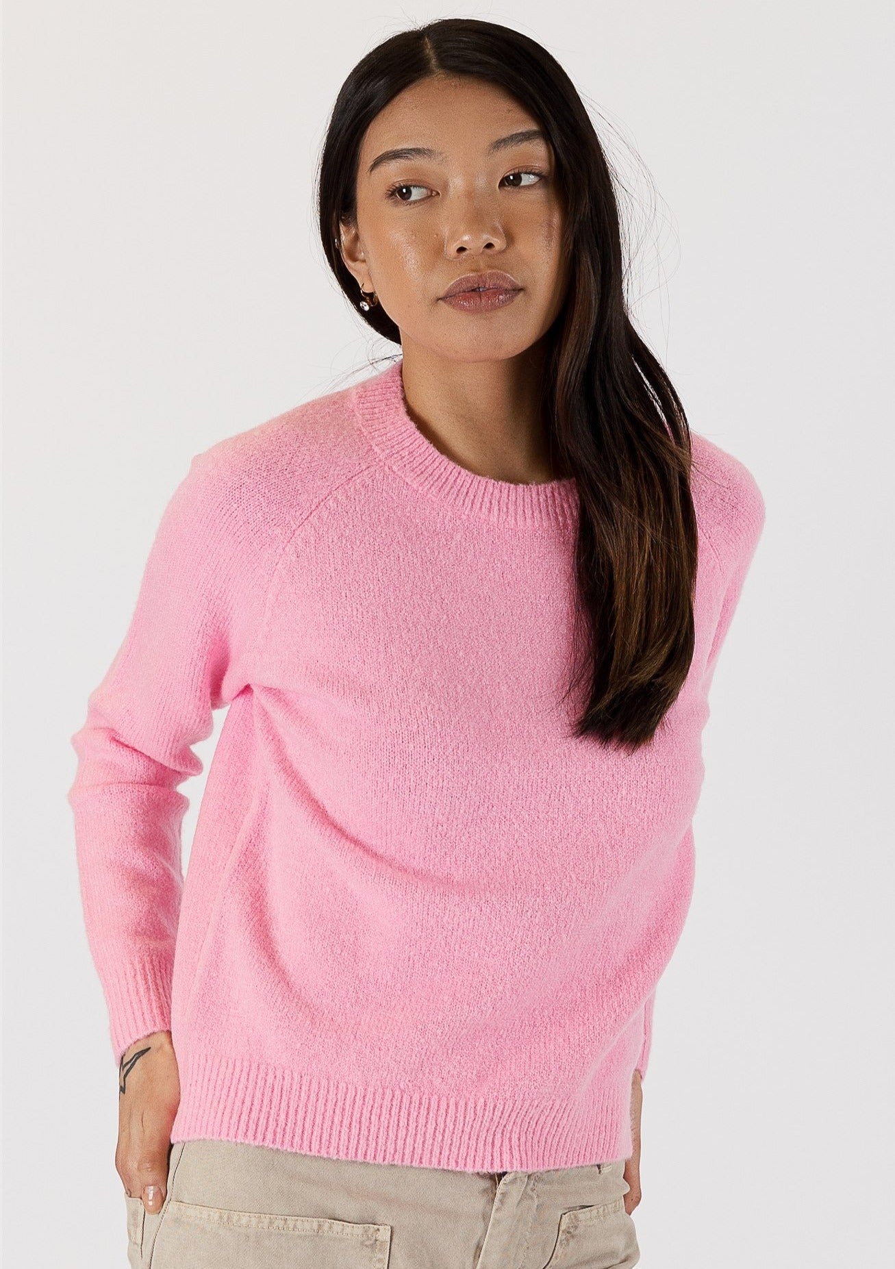 The Pink Door Knit Crew Neck Sweater - Pink