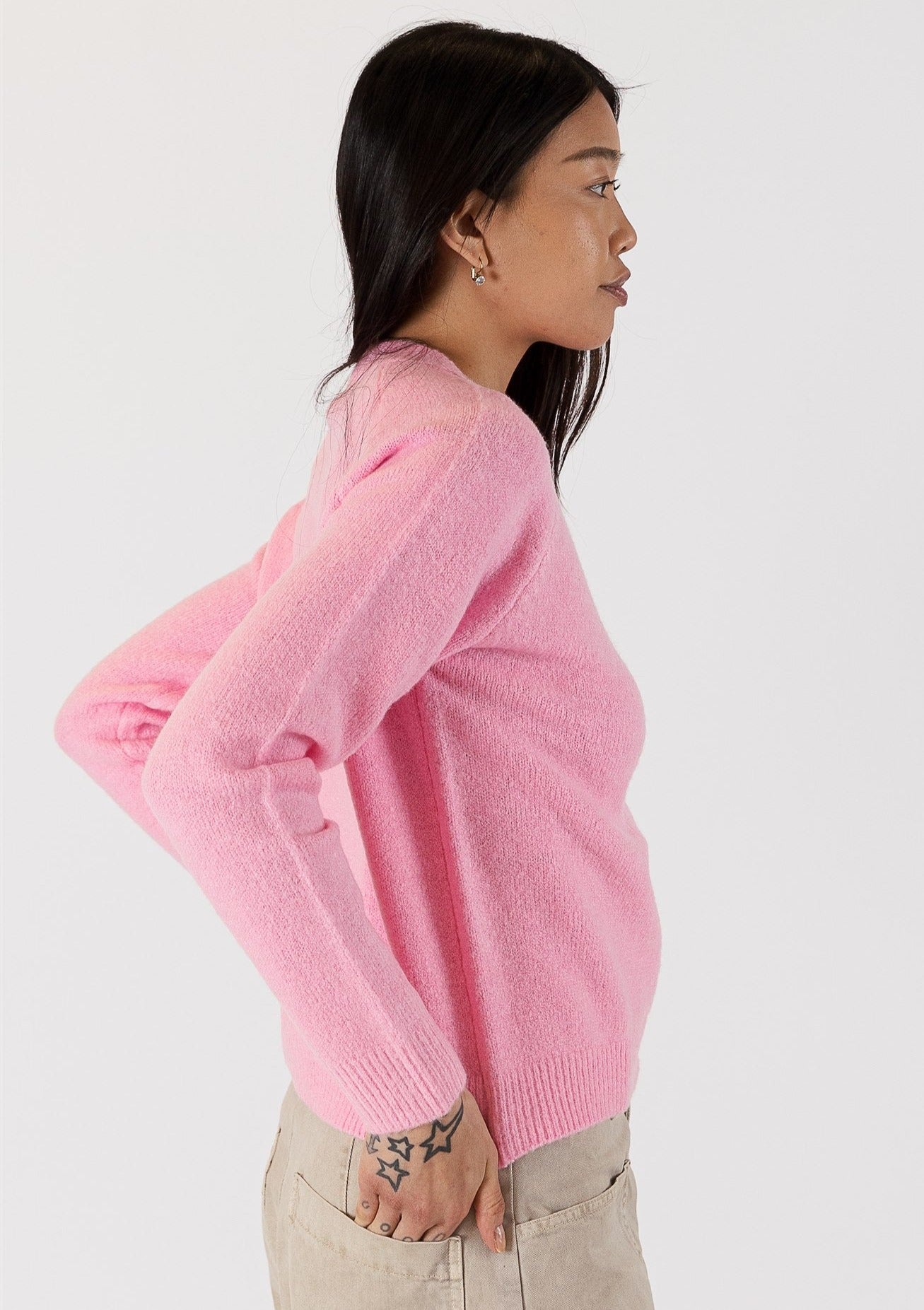 The Pink Door Knit Crew Neck Sweater - Pink