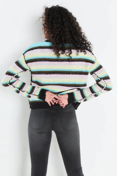 Lisa Todd Inside Out Stripe Knit Sweater - Turquoise/Multicolour