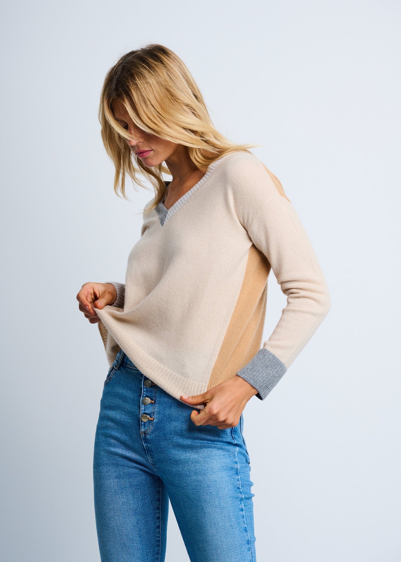 Lisa Todd 100% Cashmere Colour Wheel Latte Sweater