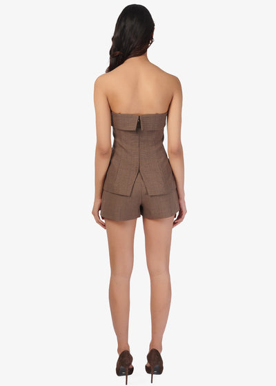 Cami London Strapless Top Fawn Plaid