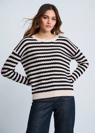 Lisa Todd It’s Complicated Striped Cotton/Cashmere Sweater Sheepskin/Black