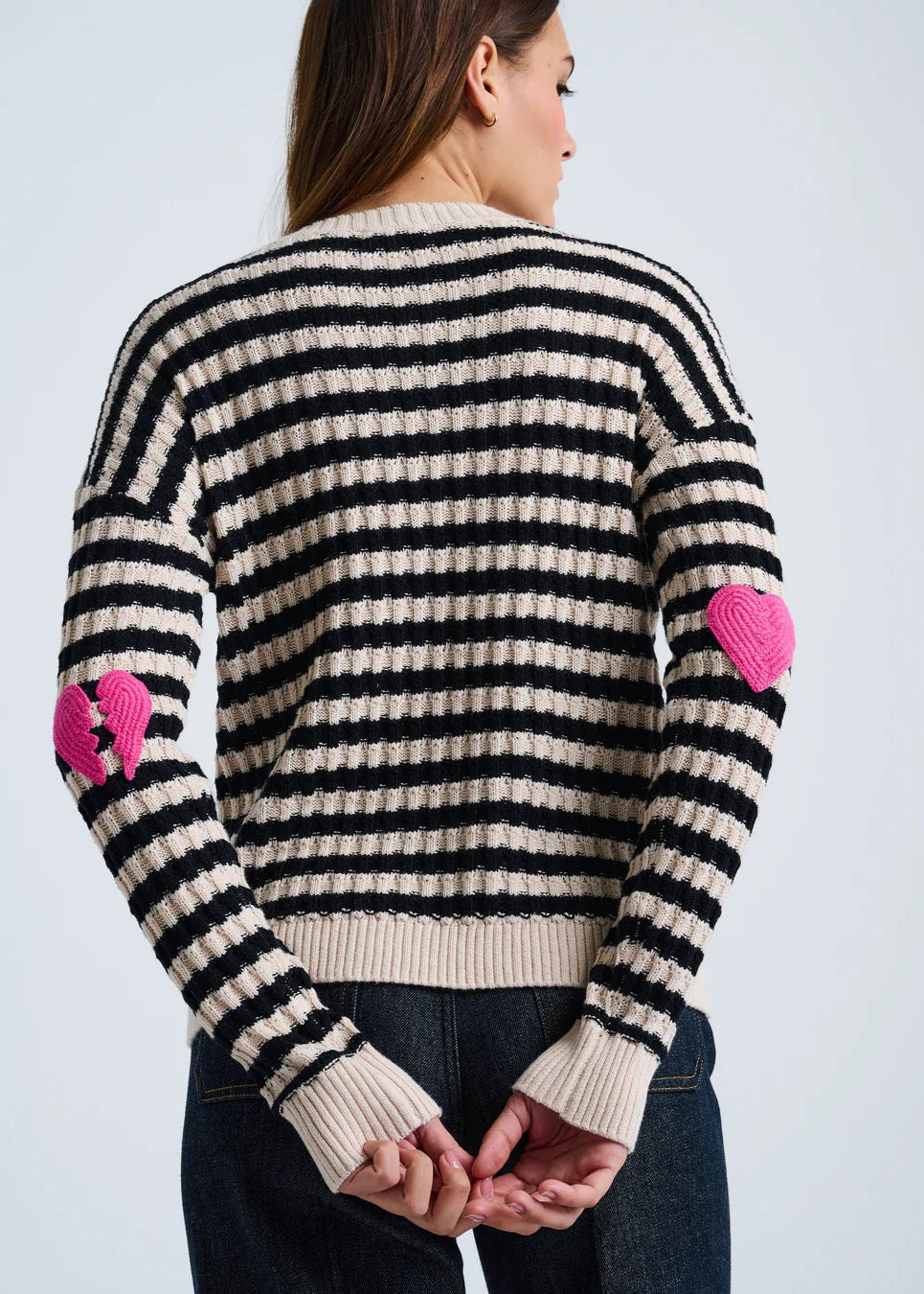Lisa Todd It’s Complicated Striped Cotton/Cashmere Sweater Sheepskin/Black