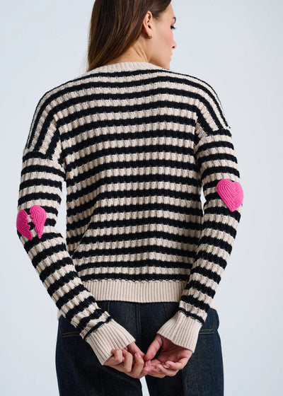 Lisa Todd It’s Complicated Striped Cotton/Cashmere Sweater Sheepskin/Black