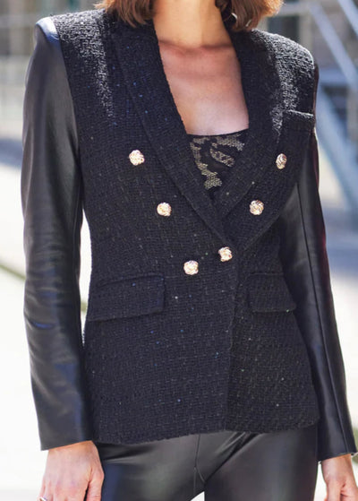 Generation Love Emilio Vegan Leather Combo Tweed Blazer Black