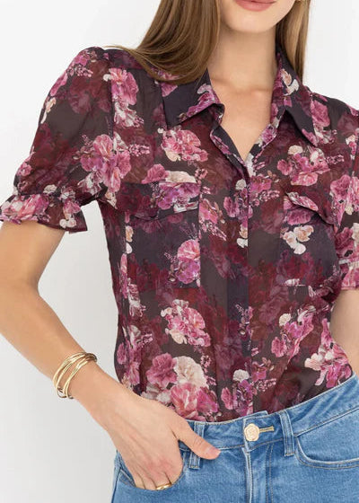 Generation Love Mina Floral Georgette Shirt Burgundy Fleur Multi