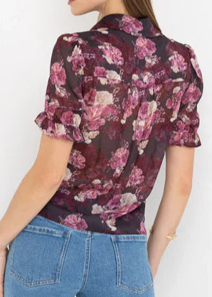 Generation Love Mina Floral Georgette Shirt Burgundy Fleur Multi