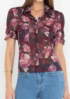 Generation Love Mina Floral Georgette Shirt Burgundy Fleur Multi