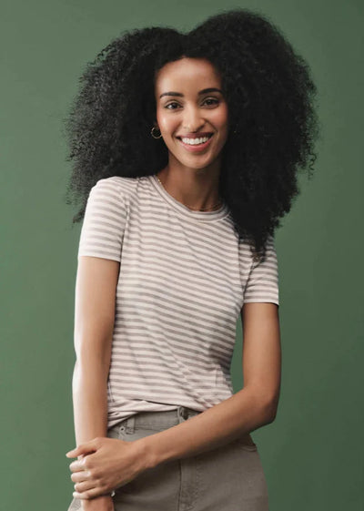 Splendid Stripe Bamboo Quarter Sleeve Tee Oak